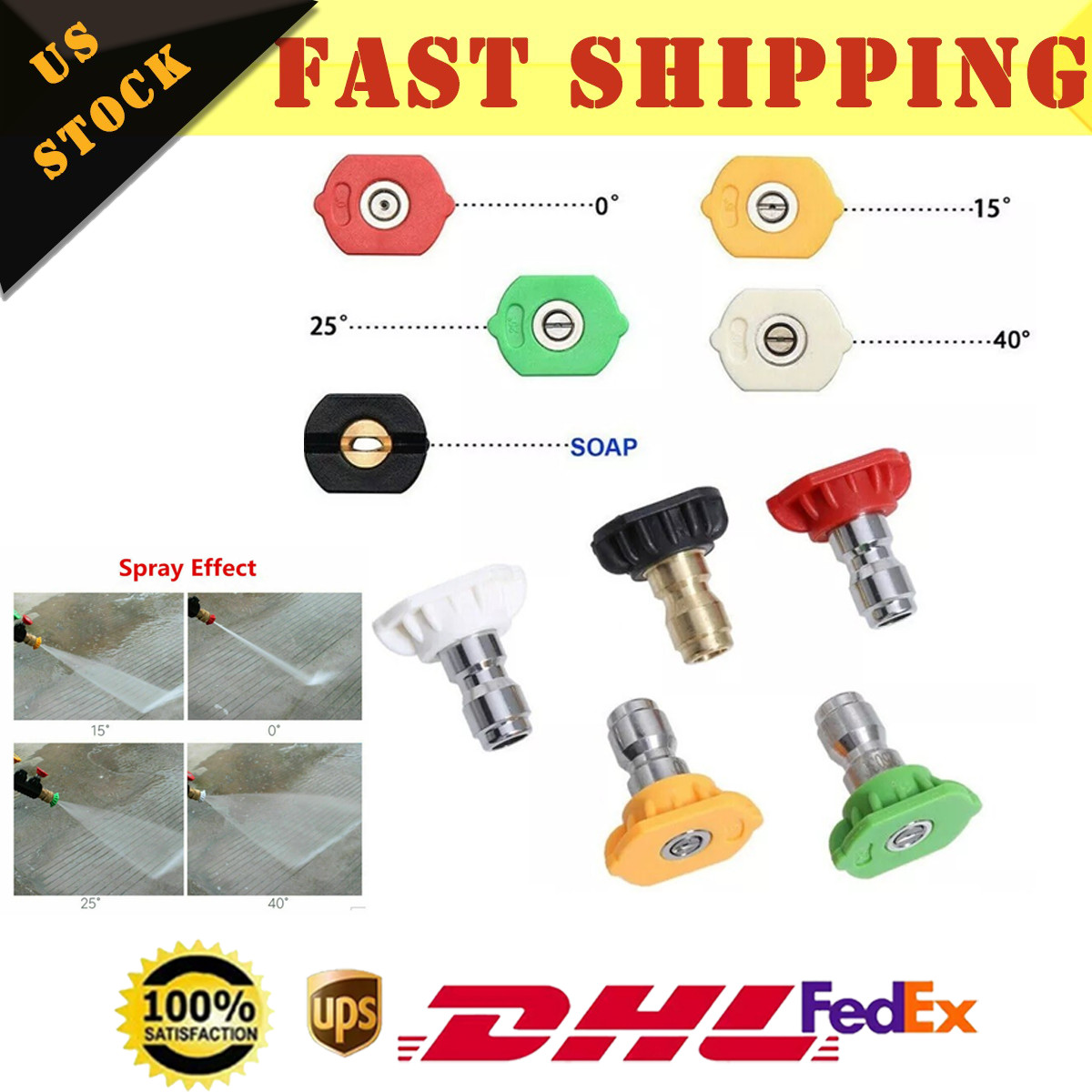 5PCS Set High Power Tips Quick Connect 1/4″ Pressure Washer Spray Nozzle