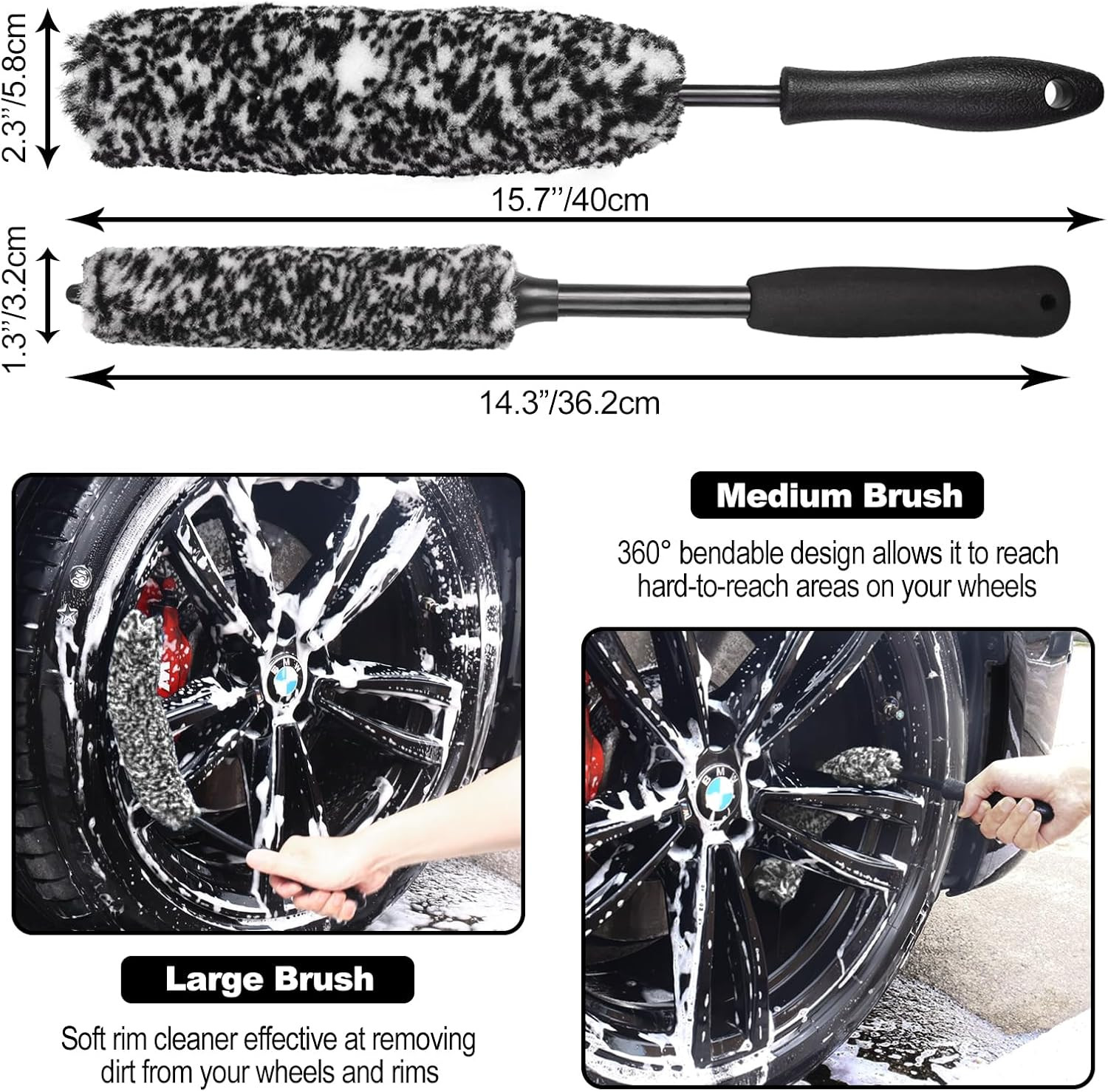 3PCS Wheel Brush Kit for Cleaning Wheel and Tire, Wheel and Rim Brush, Car Detai