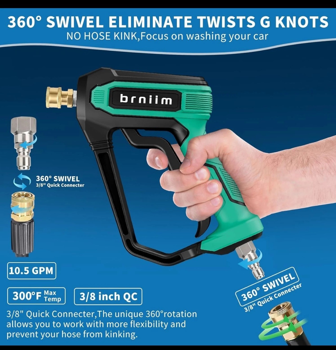 Industrial 5000PSI Pressure Washer Gun & Foam Cannon Kit Dual-Channel Car Washer