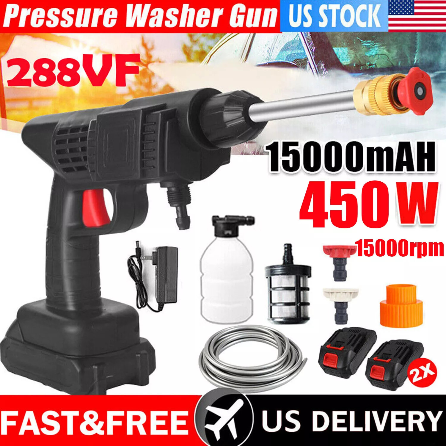 Cordless Electric High Pressure Water Spray Gun Car Washer Cleaner Tool Portable