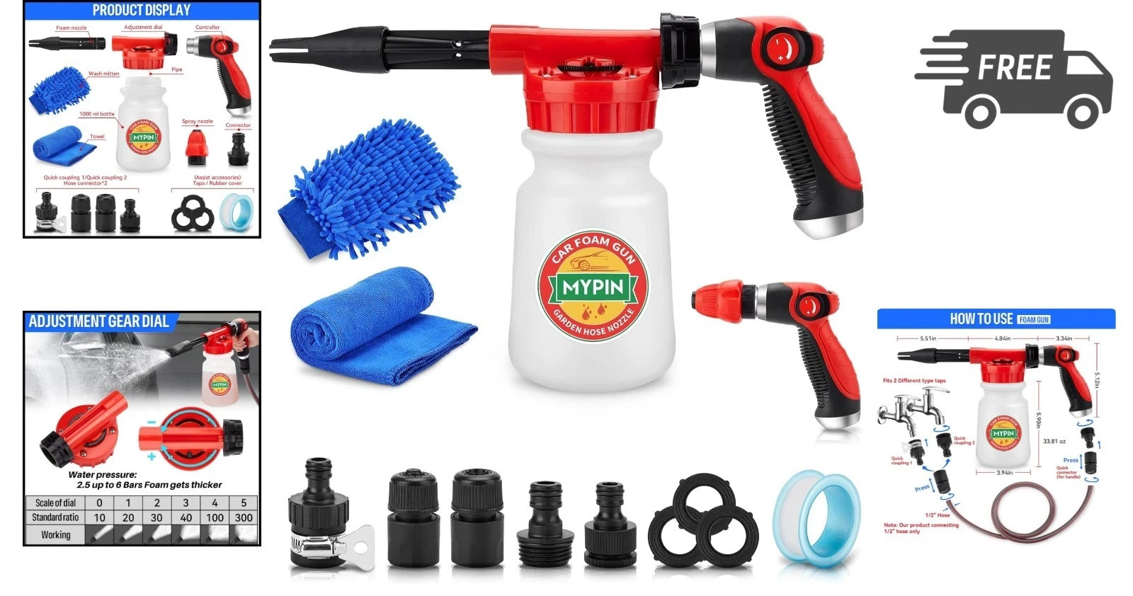 Car Foam Cannon Foam Gun Garden Sprayer 16 in 1 Adjustable Hose Wash
