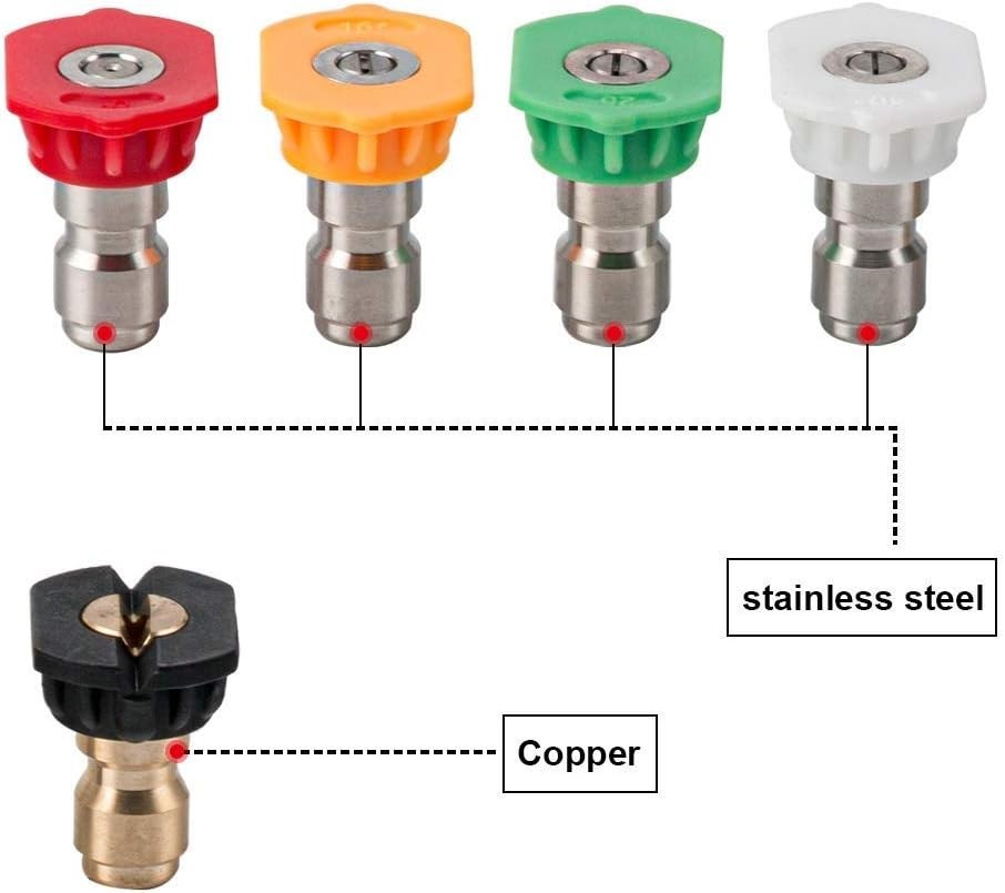Pressure Washer Spray Nozzle Tips Set of 5, 1/4″ QC, 4000 PSI | Multiple Degr…