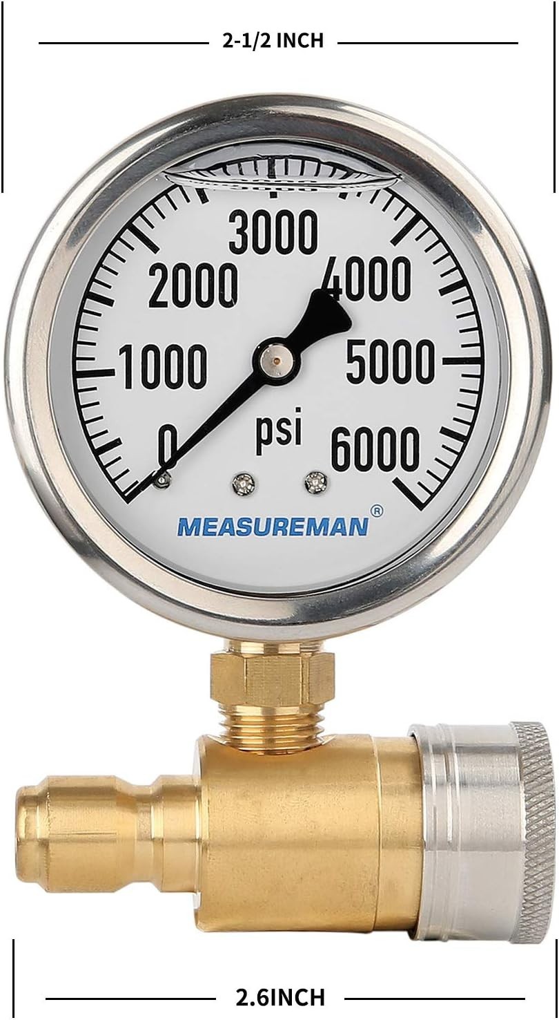 2-1/2″ Pressure Washer Gauge, Pressure Gauge Kit, 3/8 Inch Quick Connect