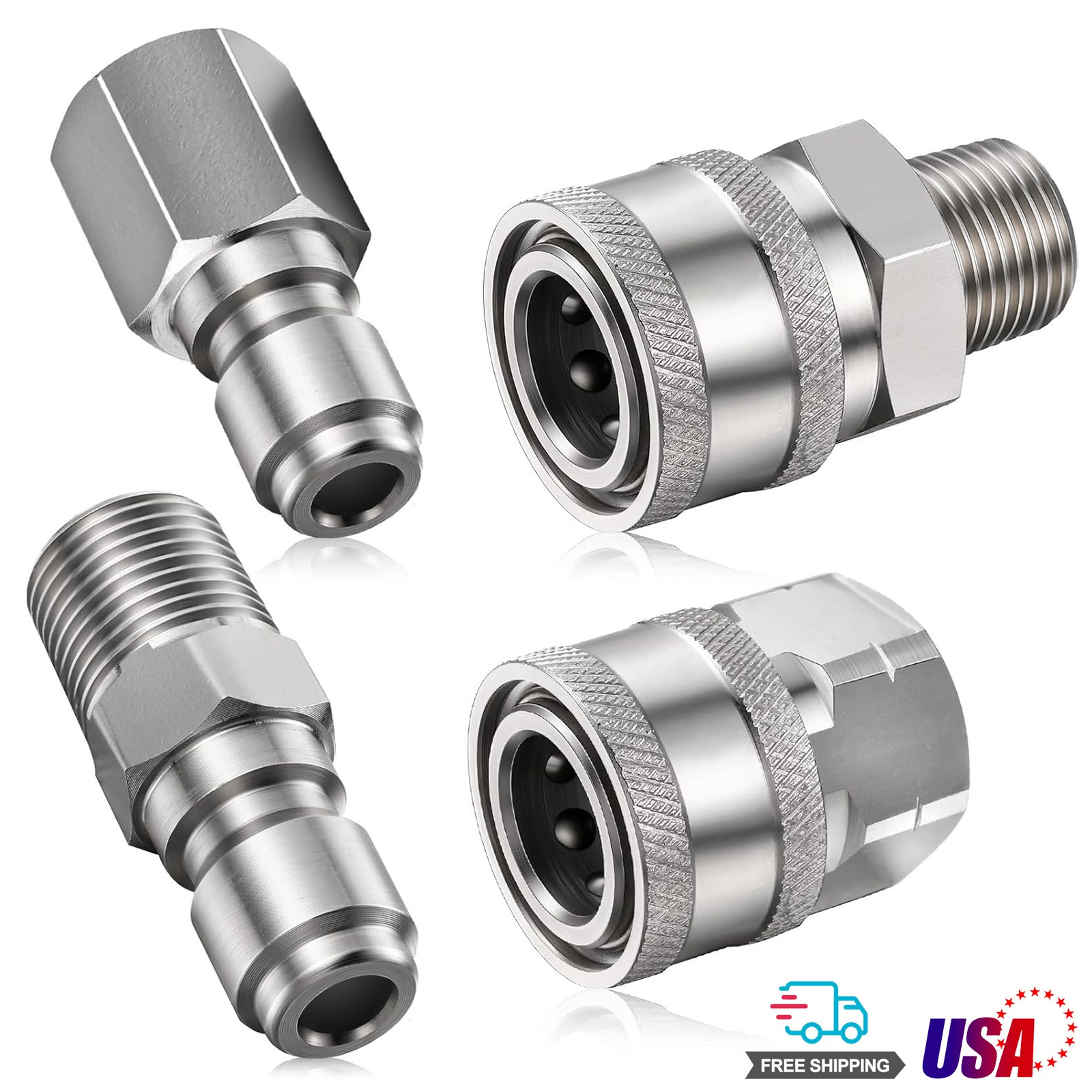 4Pcs 1/4″ NPT Quick Release Pressure Washer Connector Adapter Set