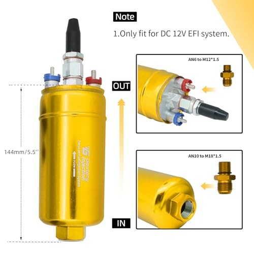 300LPH 044 External Inline Fuel Pump Kit – Gold Anodized, 12V High Pressure