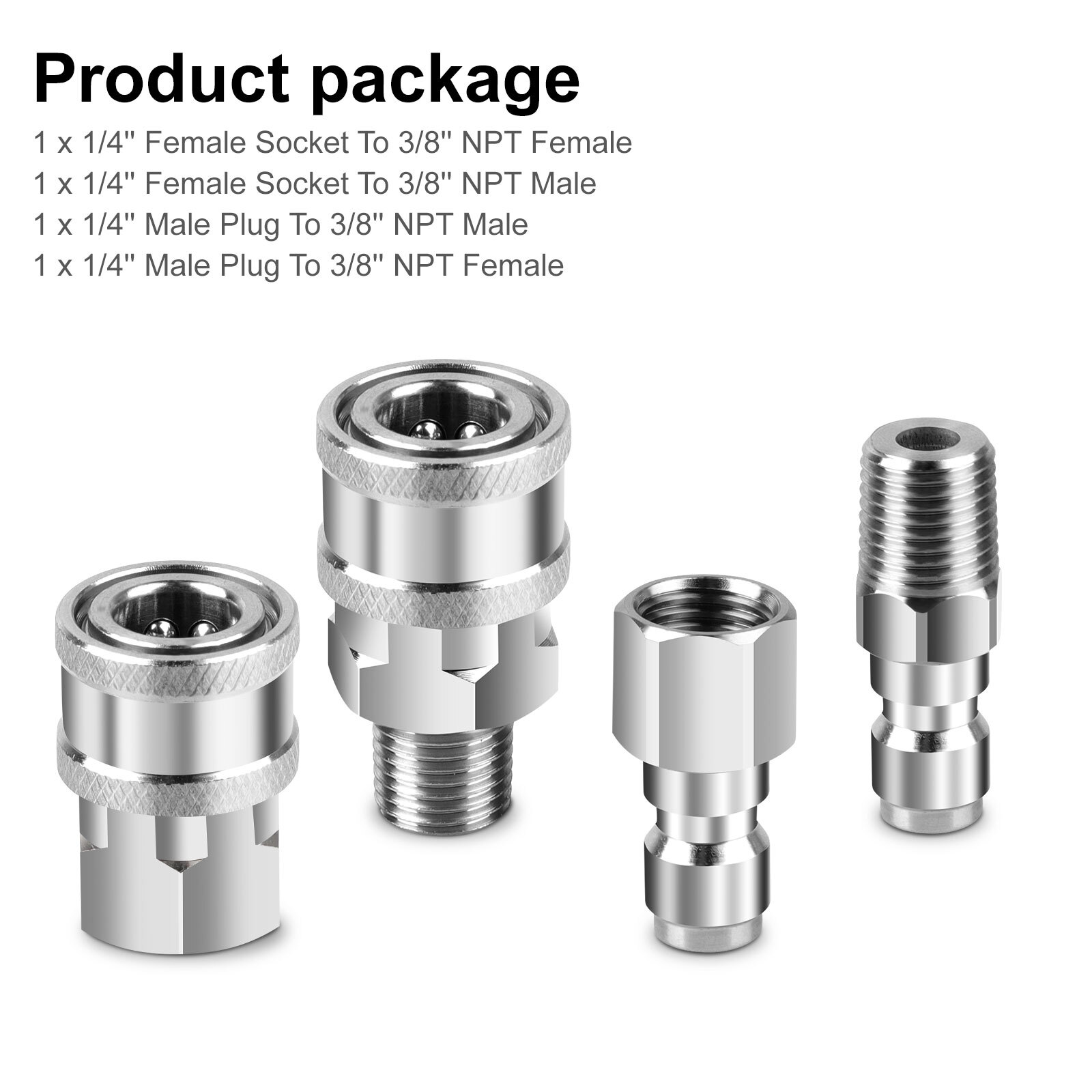 4Pcs NPT 1/4 Inch Pressure Washer Adapter Stainless Steel Quick Connect Fitting