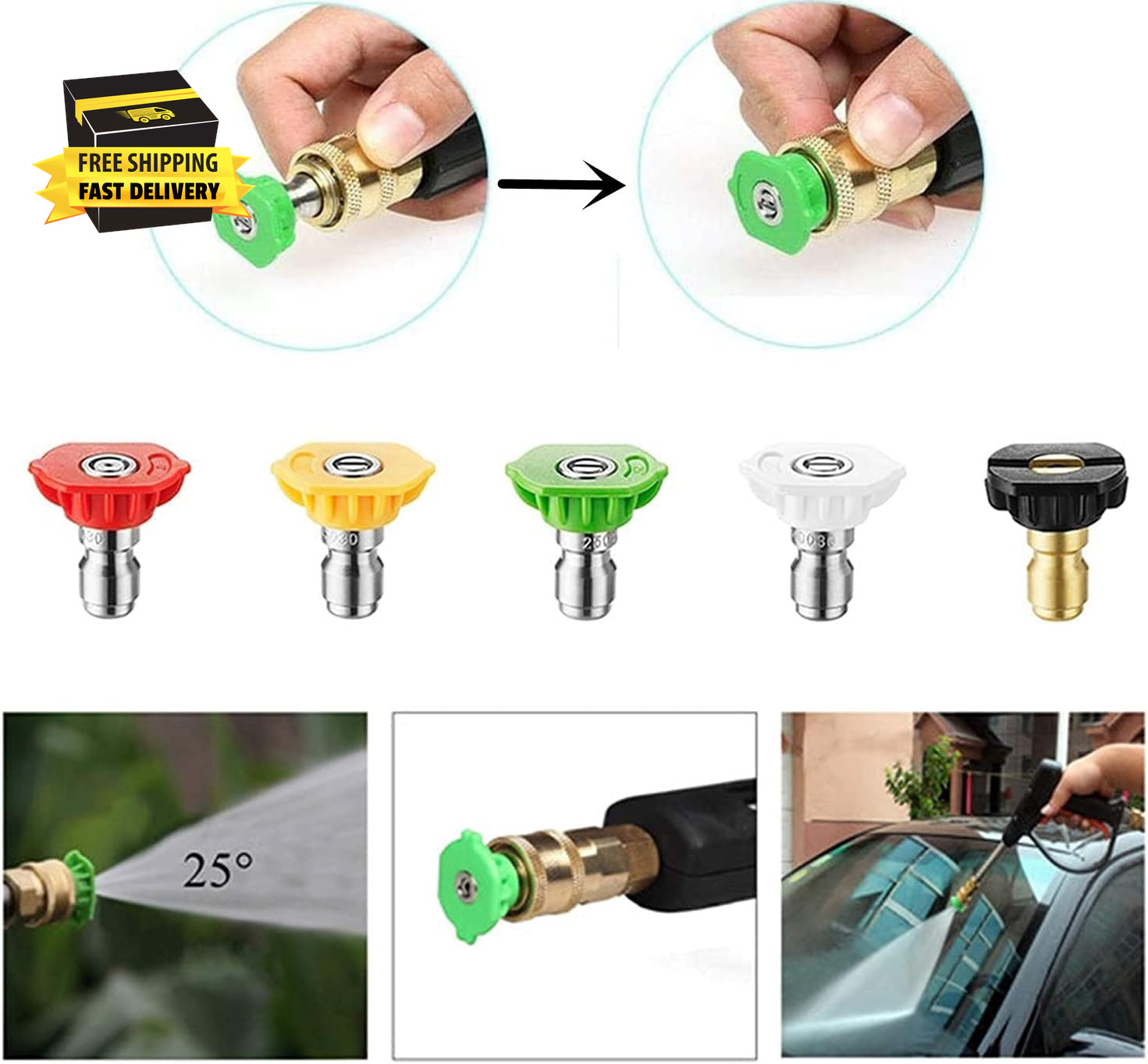 7 Pack Pressure Washer Spray Nozzle Tips Multiple Degrees, 14Inch Quick Connect,