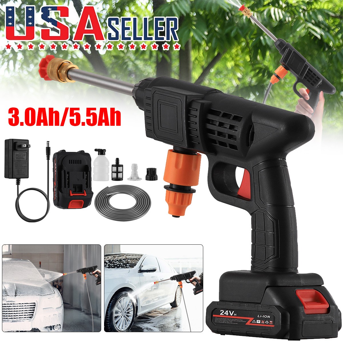 Portable Cordless Electric High Pressure Water Spray Gun Car Washer Cleaner Tool
