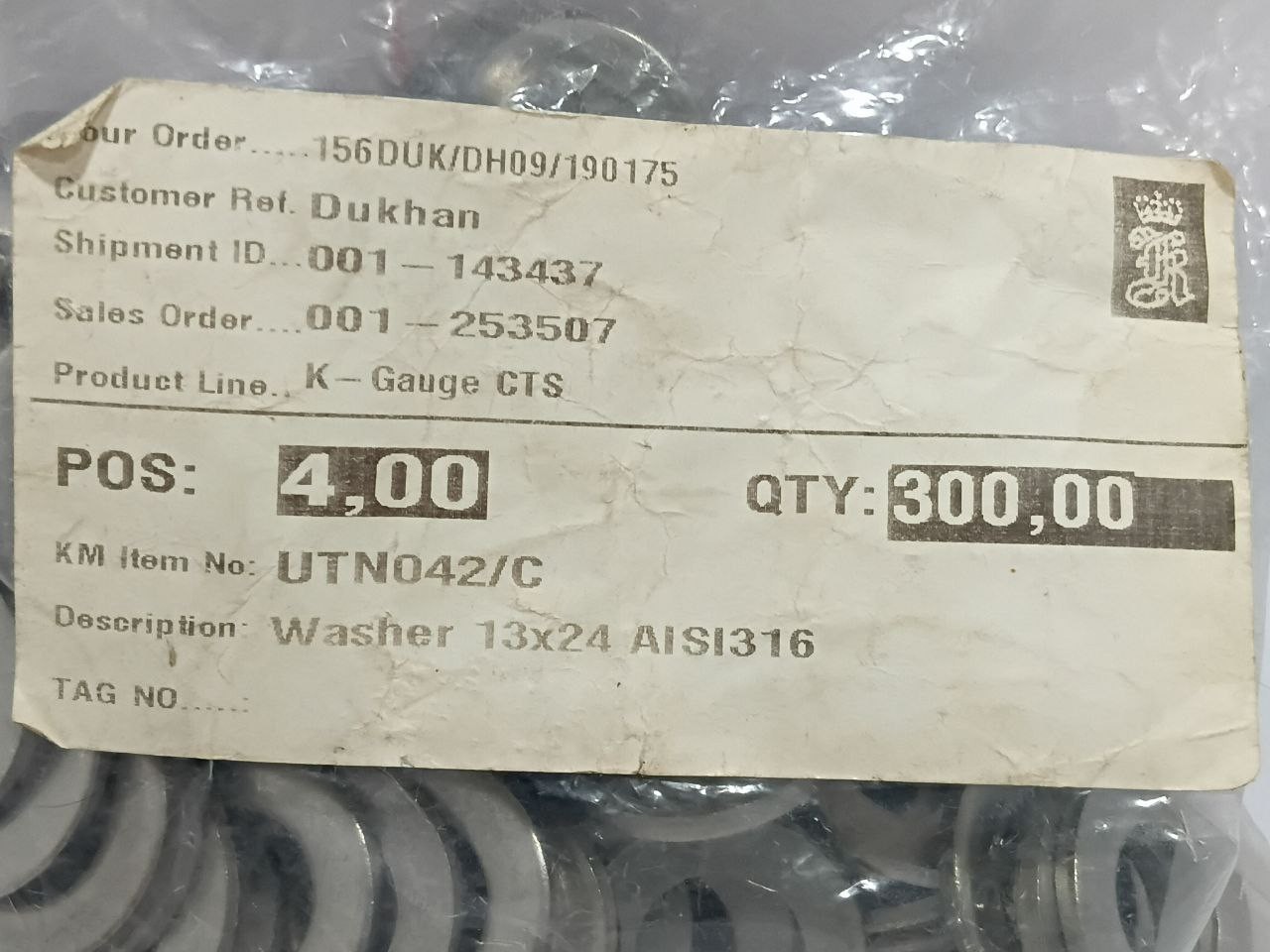 Washer 13mm x24mm AISI316 (Lot of 72 Pcs)
