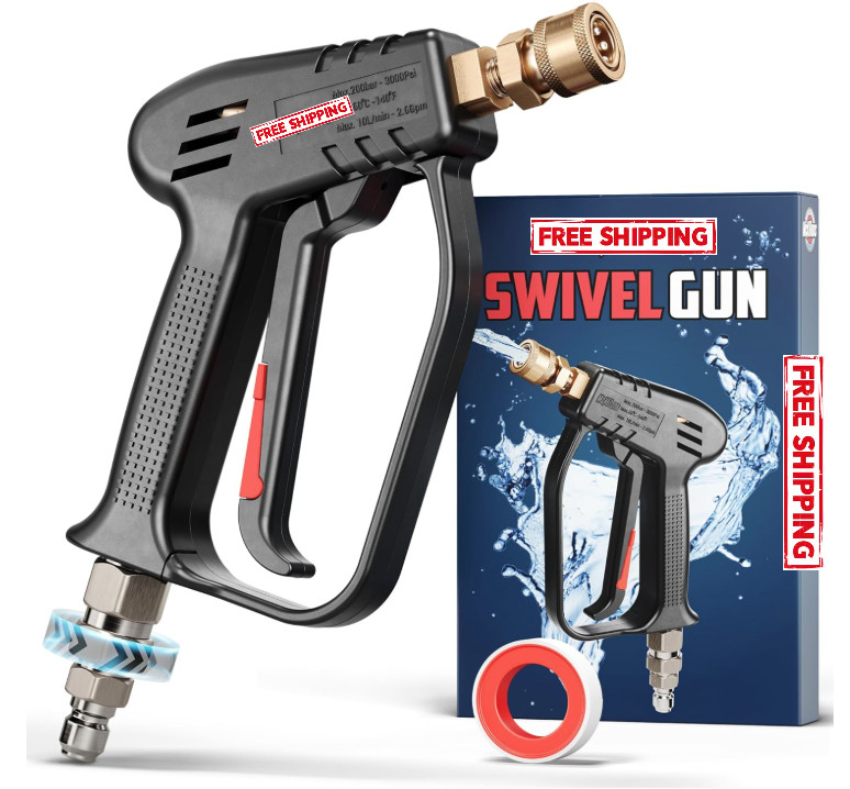 Short Pressure Washer Gun with Swivel, 3/8″ Plug & 1/4” Quick Connector