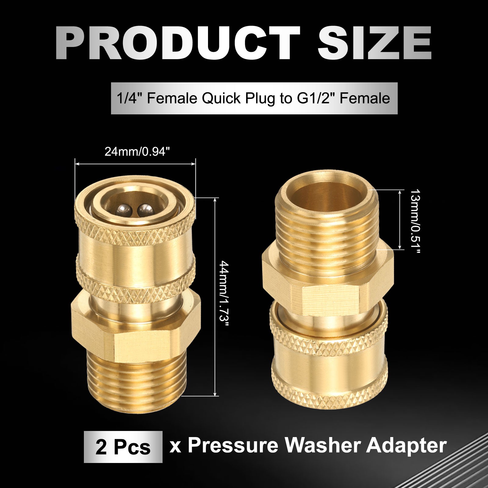 2Pcs, Pressure Washer Adapter 1/4″ Female Quick Plug to G1/2″ Female Brass