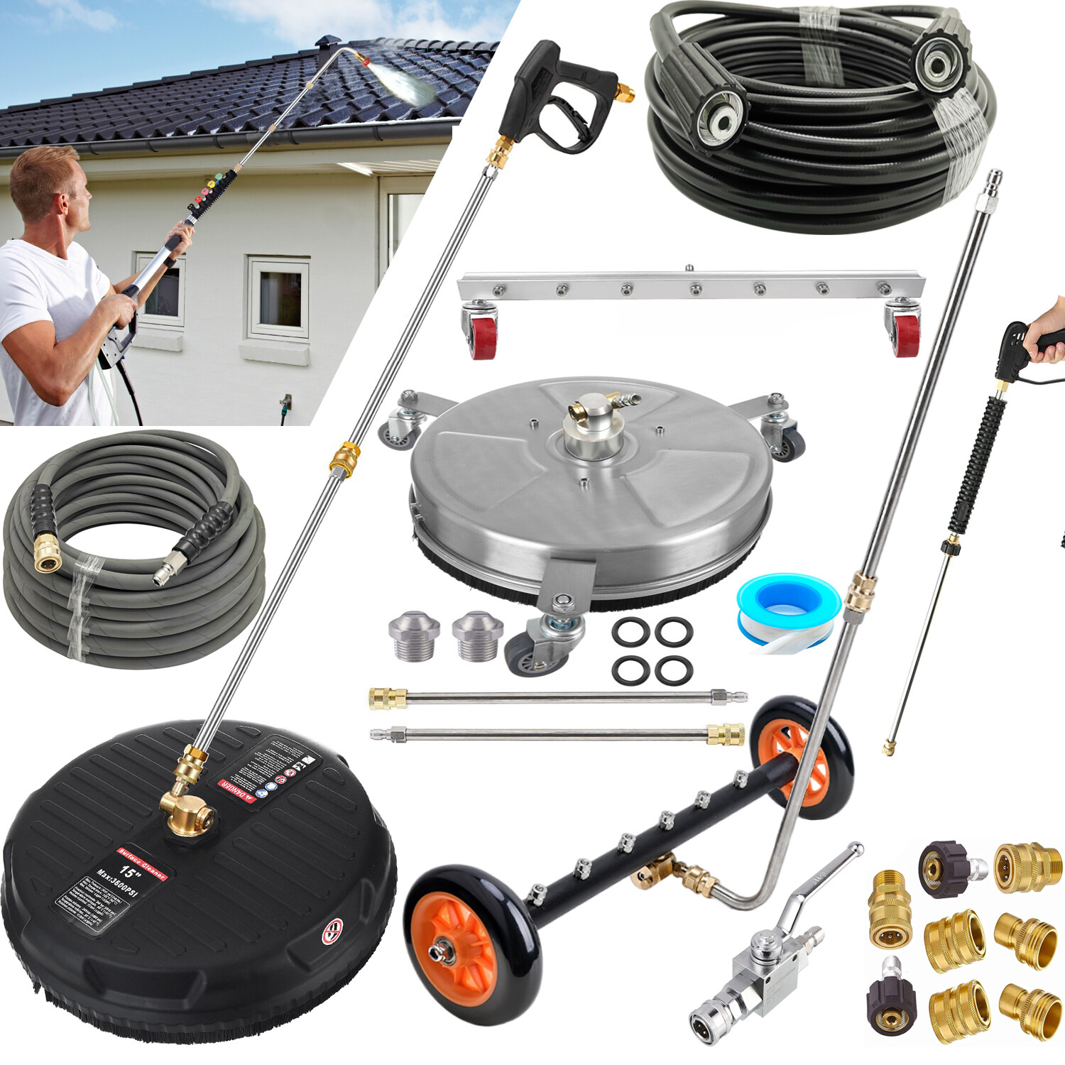 Pressure Car Power Washer Cleaner Spray Gun,Hose,Water Broom,Wand Lance,Nozzles