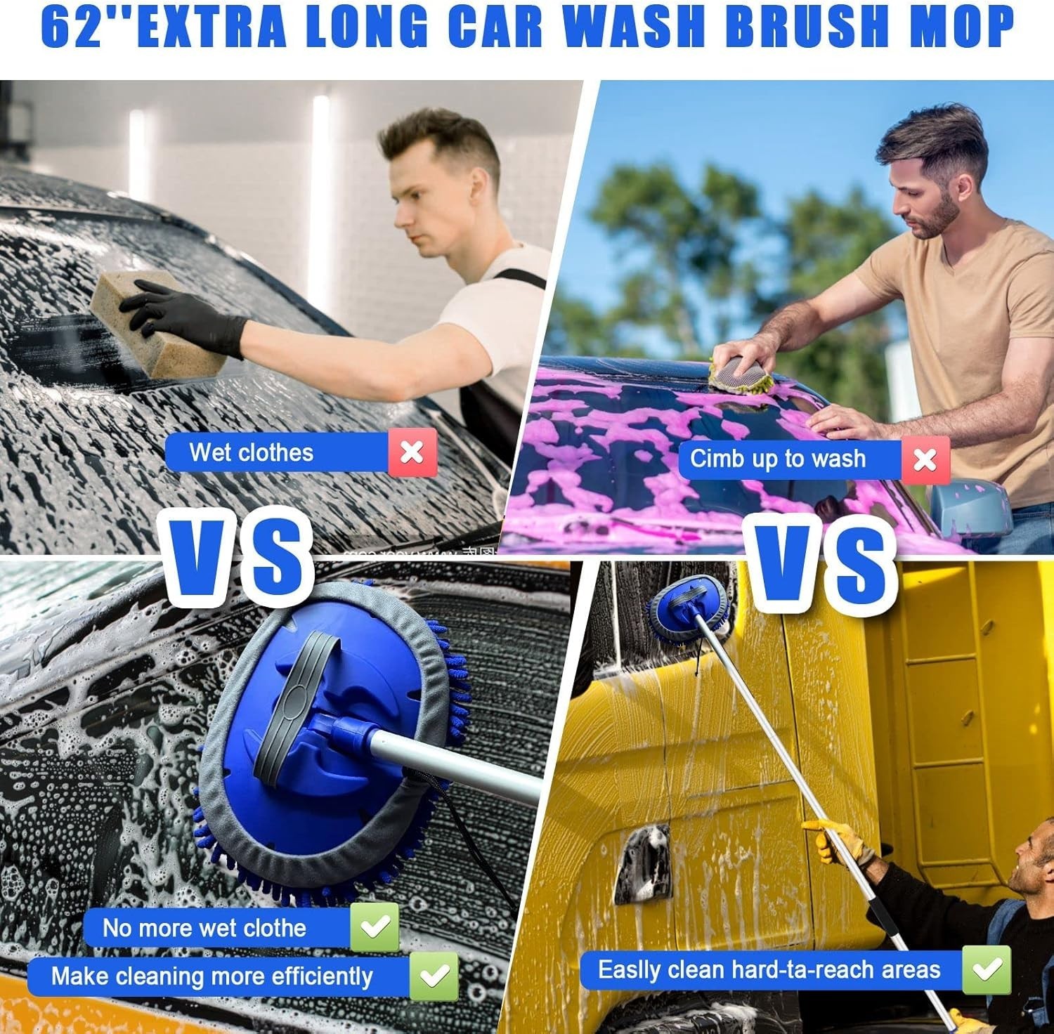 21Pc Car Wash Kit 62″ Brush Mop Long Handle Cleaning Detailing Set