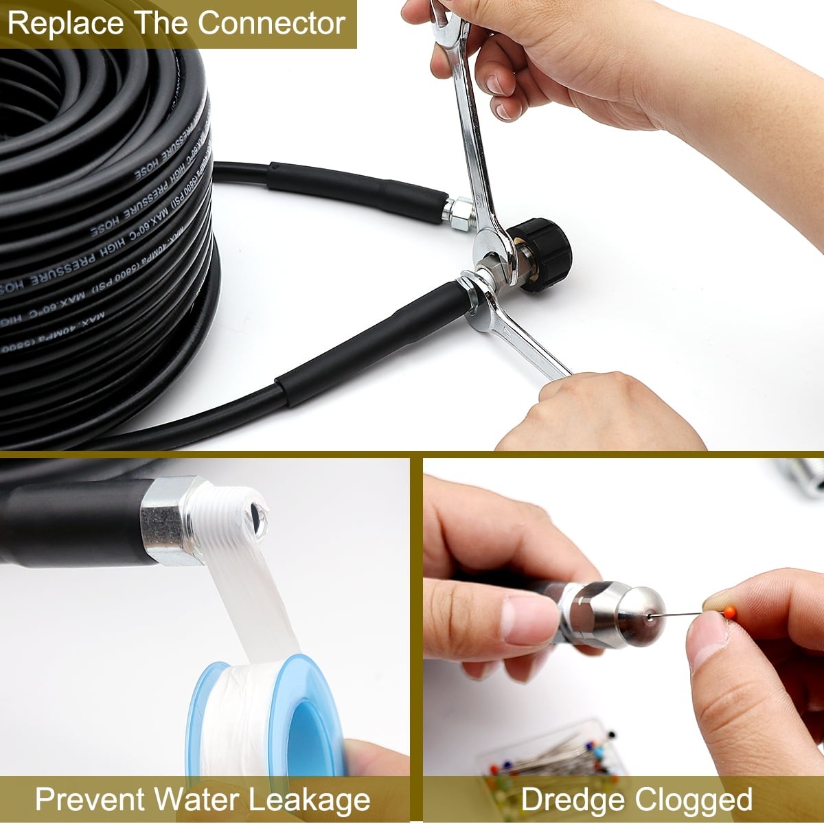 Pressure Washer Sewer Jetter Kit 100Ft 1/4 Inch NPT Hose Nozzles