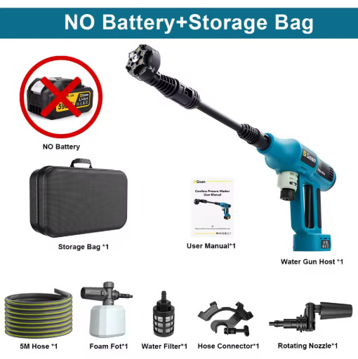 Gisam 250Bar Brushless Pressure Washer Gun 4 Gear for Makita 18V Battery
