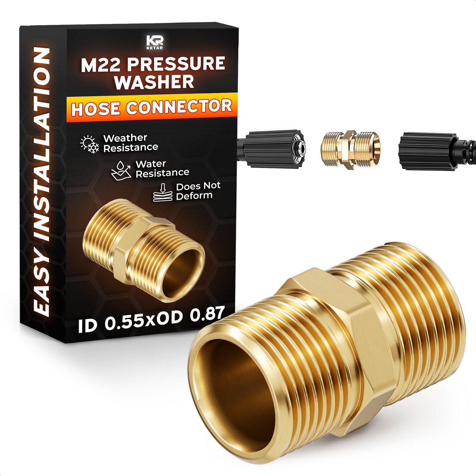 Male to Hose Adapter M22 14mm Quick Connect 4500 PSI Brass