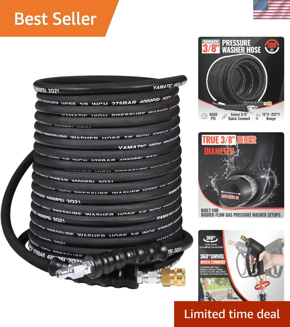 Flexible 3/8″ Pressure Washer Hose – 100FT, 4000 PSI, Designed for Professionals