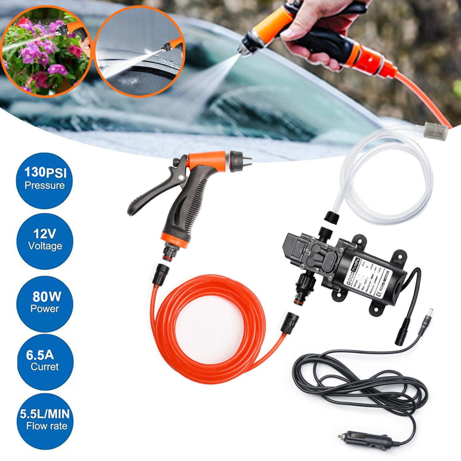 12V 160PSI Washdown Wash Pump Kit Electric DIY Car Washer Cleaner Sprayer Tool