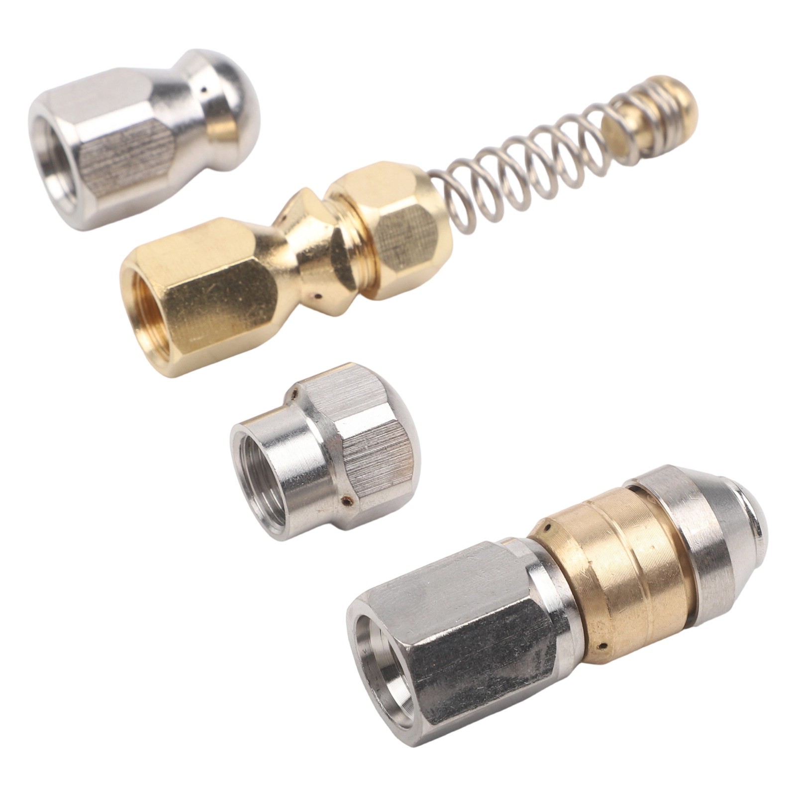 Four Nozzle Set for Pipeline Cleaning with Stainless Steel and Brass Components