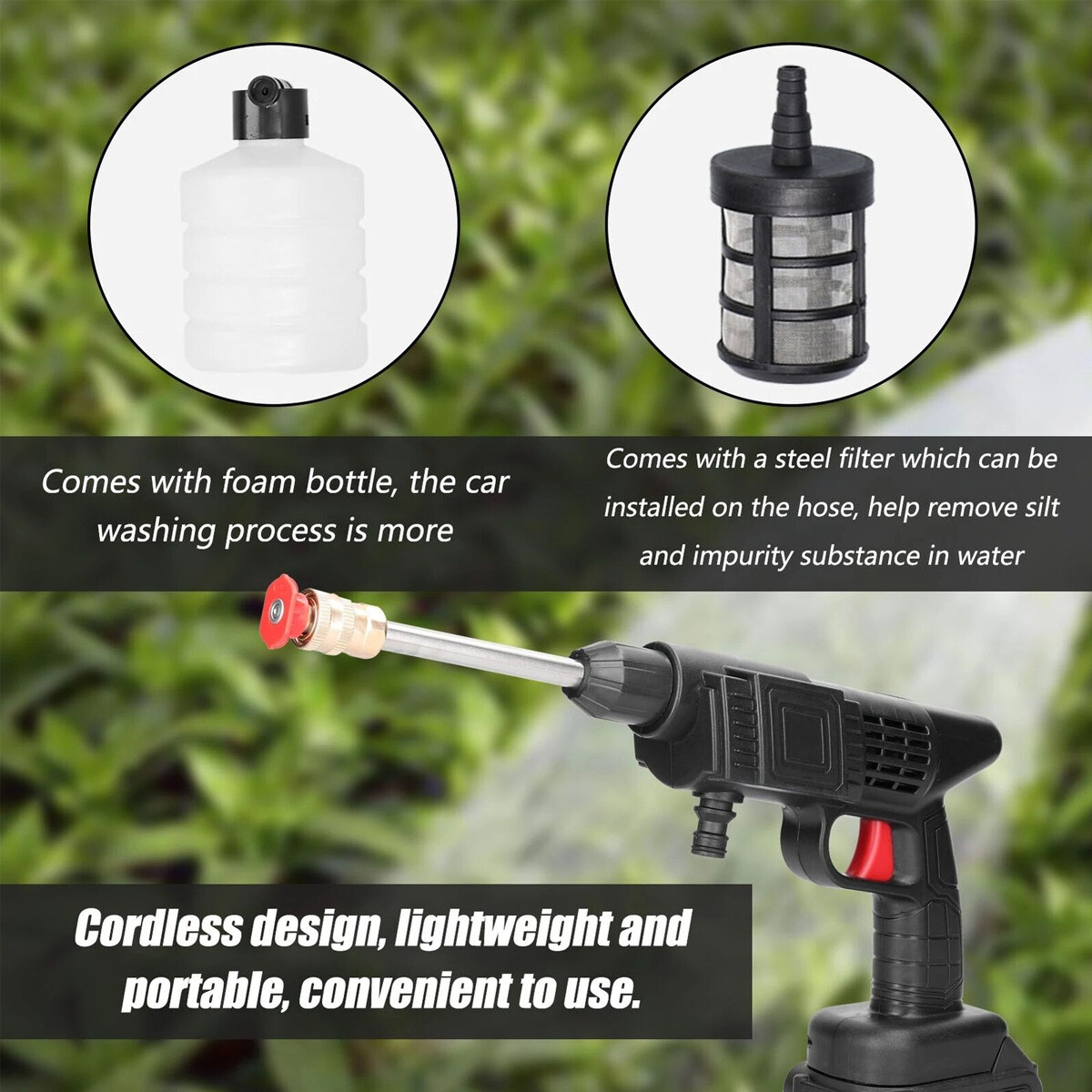 Portable Cordless Electric High Pressure Water Spray Gun Car Washer Cleaning 24V