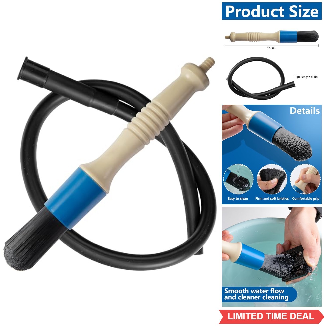 Parts Washer Brush 31 Inch Hose Flow Through Bristle Cleaning Solvent Delivery