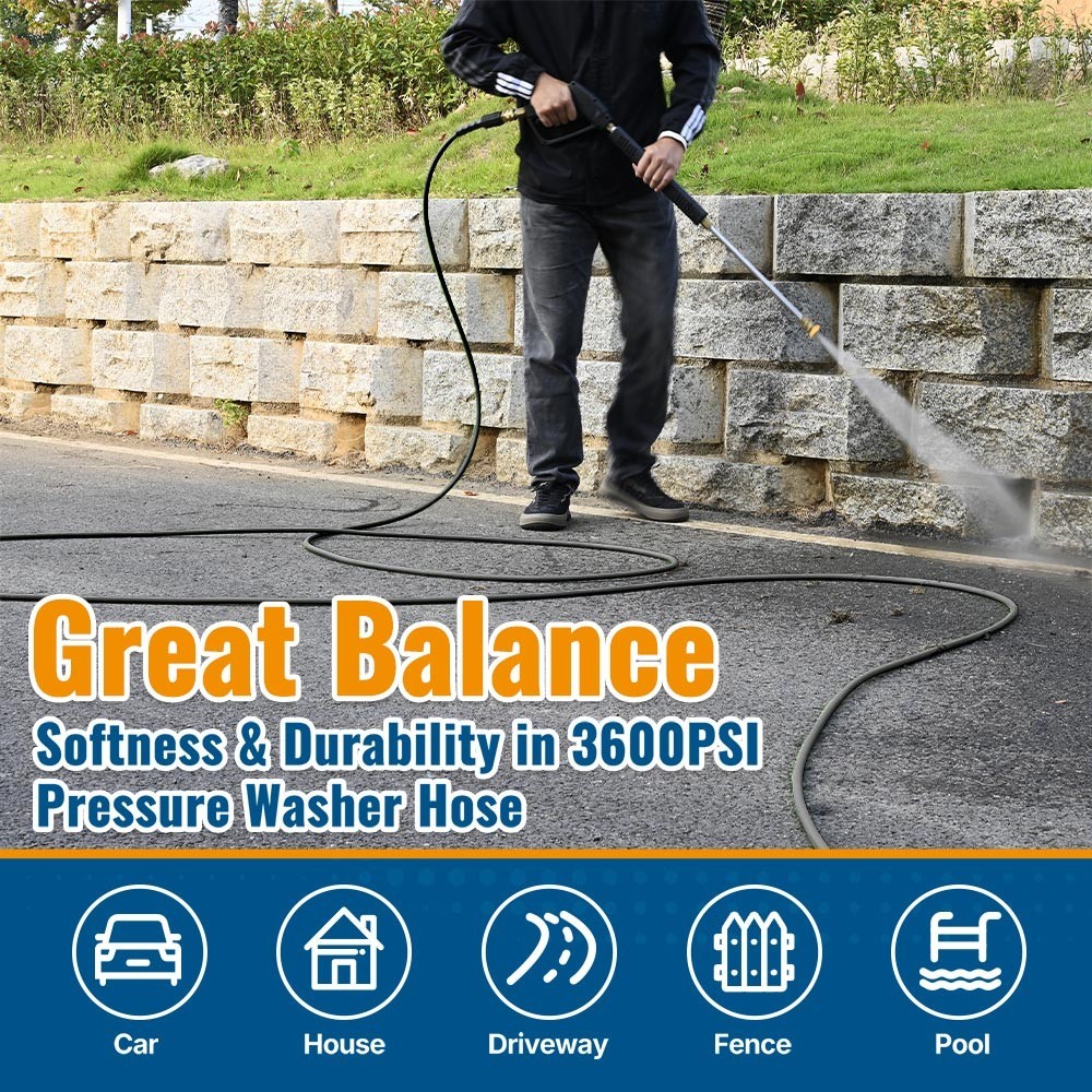 YAMATIC 3600 psi Pressure Washer Hose Kink Resistant Durable Upgraded