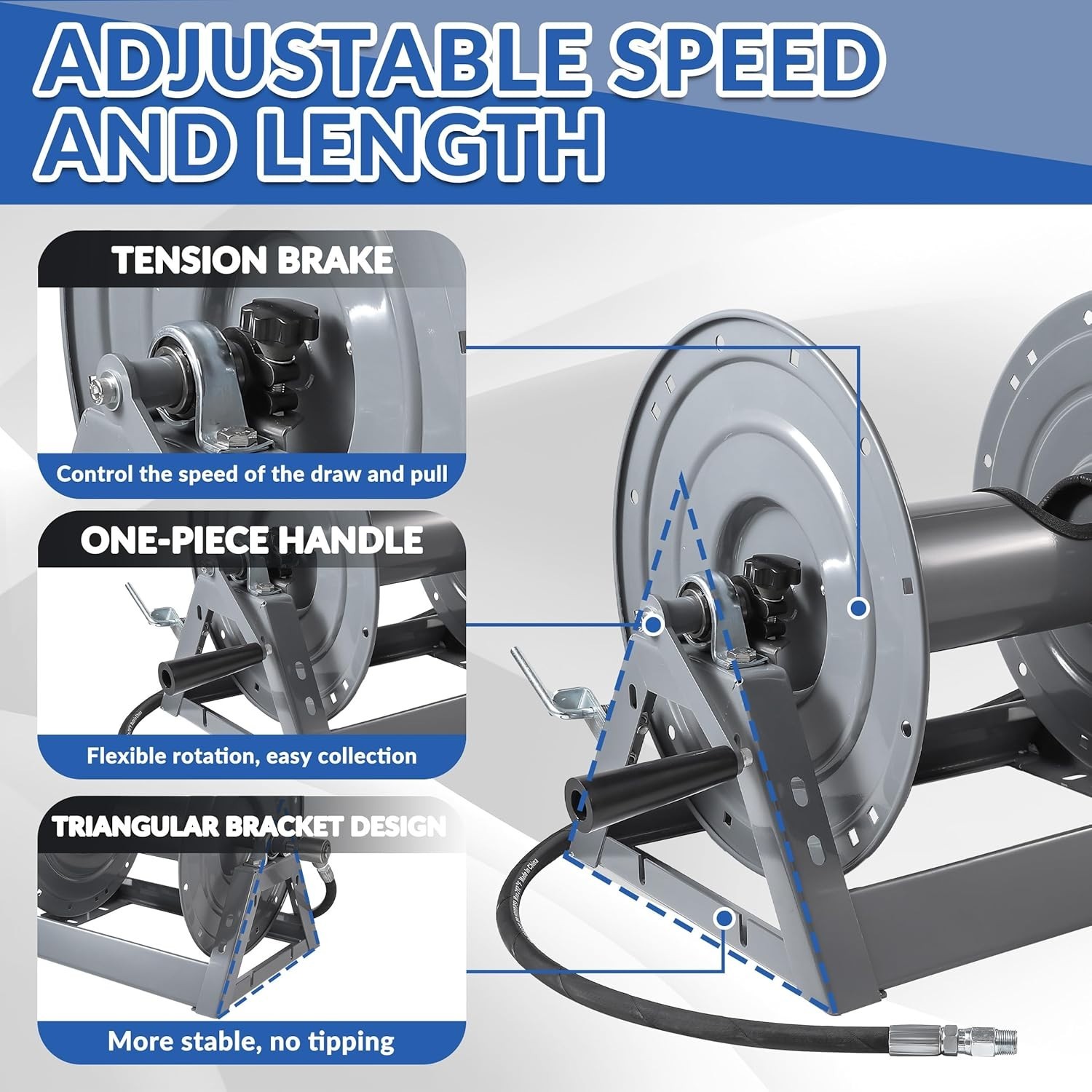 Durable 300FT Hose Reel for Pressure Washers – Fits Most Brands, Easy Install