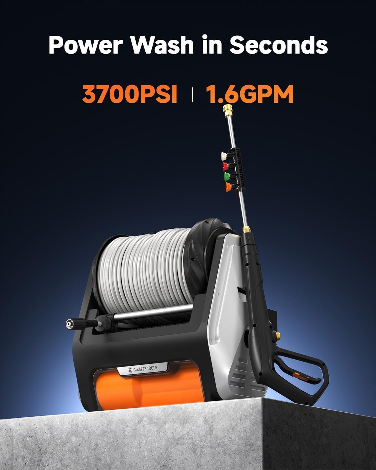 Giraffe Tools Wall Mount Pressure Washer PRO 100FT Retractable Hose Max 3700 PSI