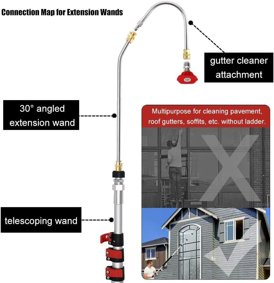 24 FT Pressure Washer, Telescopic Extension Pole Spray Gun, Includes 5 Section A