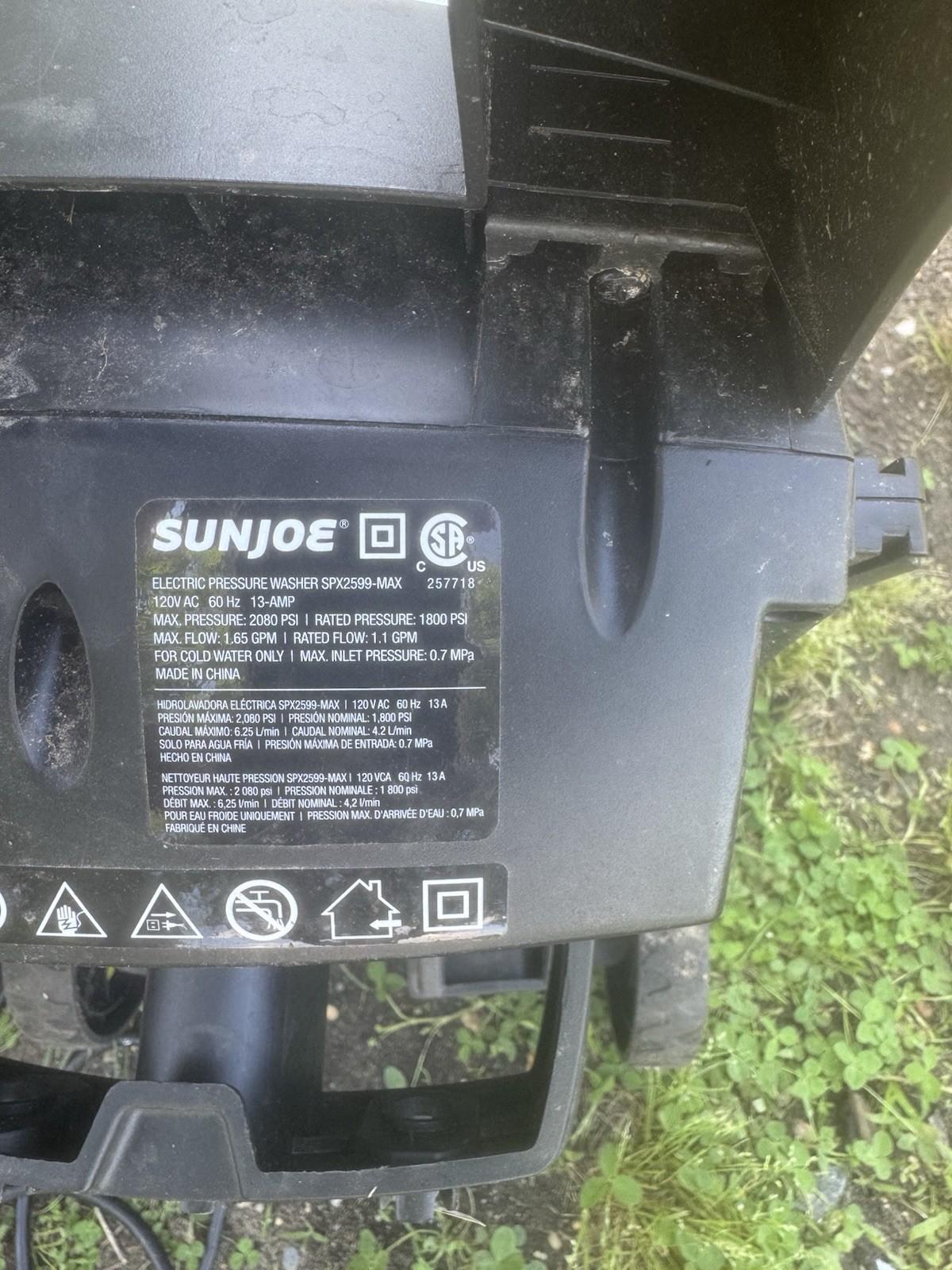 Sun Joe pressure washer spx2599-MAX Electric cord holder Parts Part