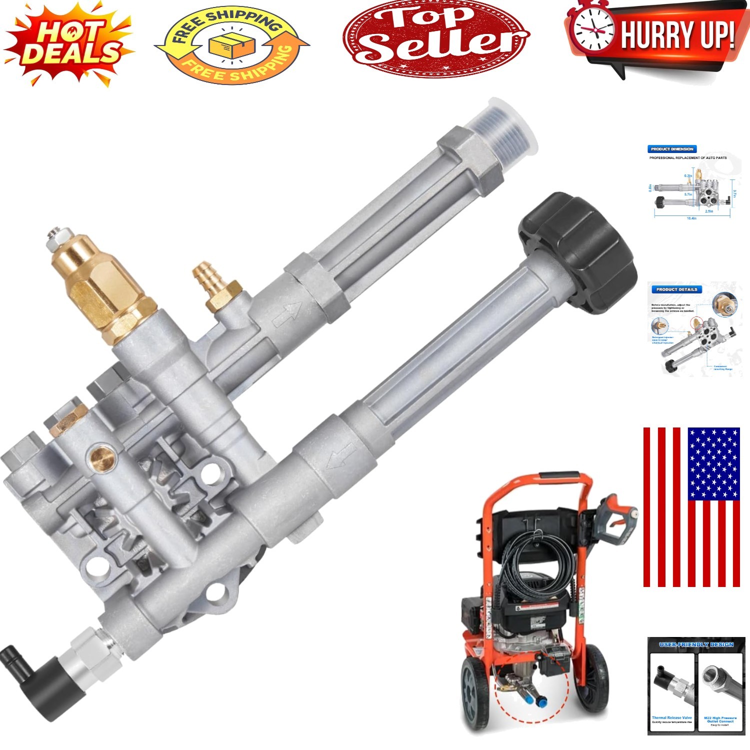 Replacement Pump Head Kit for RMW/SRMW Series Pressure Washers