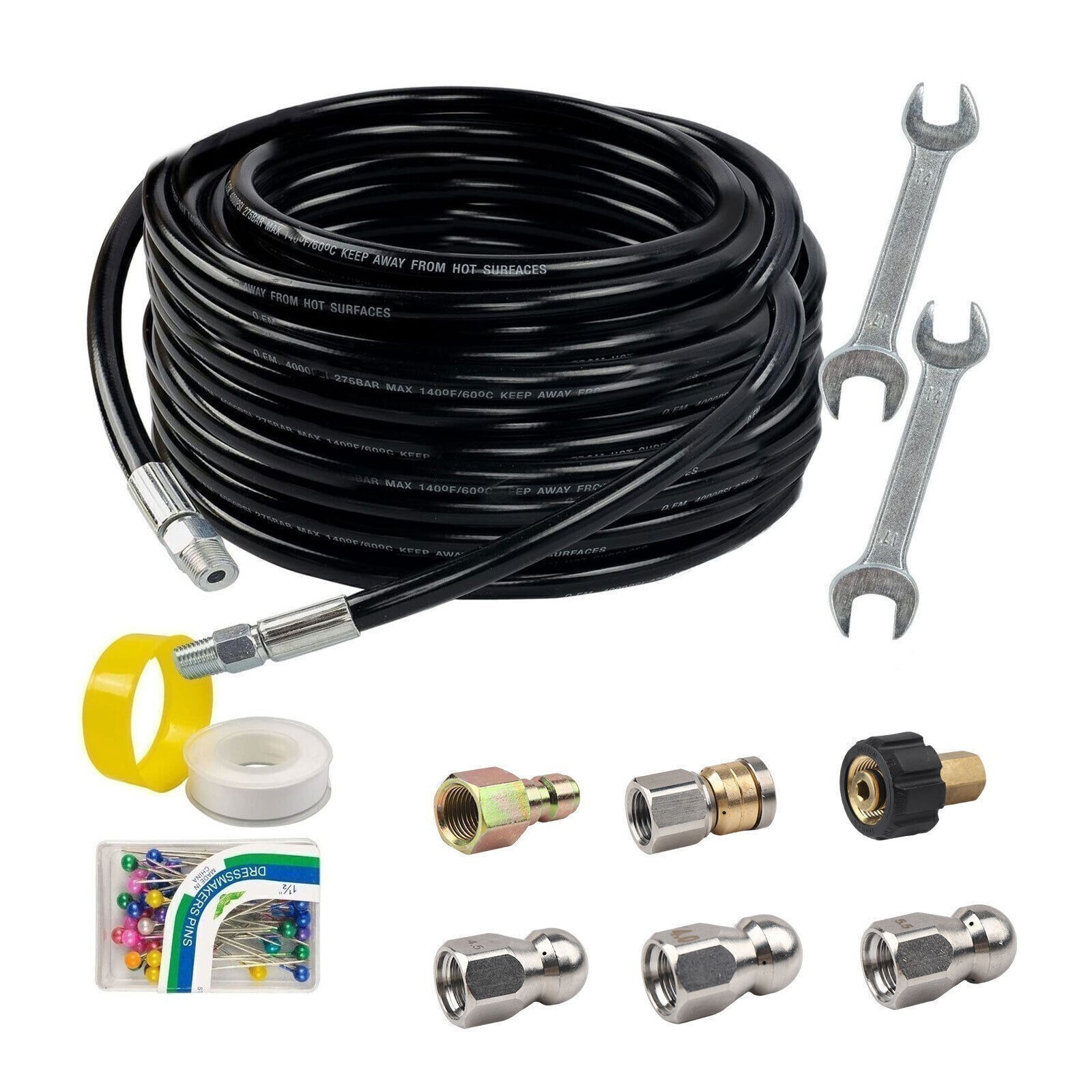 100FT Sewer Jetter Nozzles Kit Drain Cleaning Hose for Pressure Washer 5800PSI