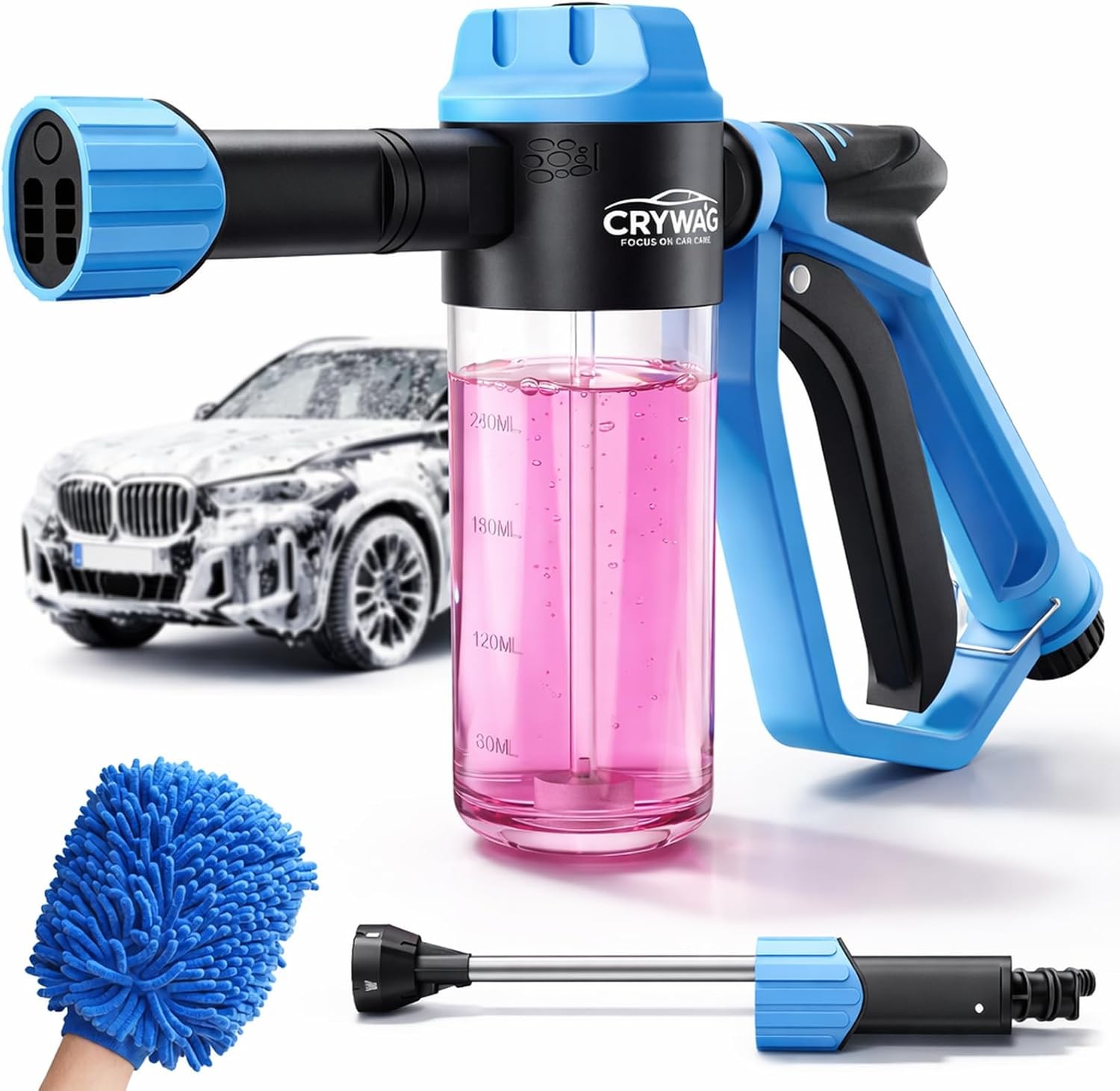 Car Wash Foam Gun for Garden Hose, Foam Cannon Car Wash Kit with Microfiber Wash