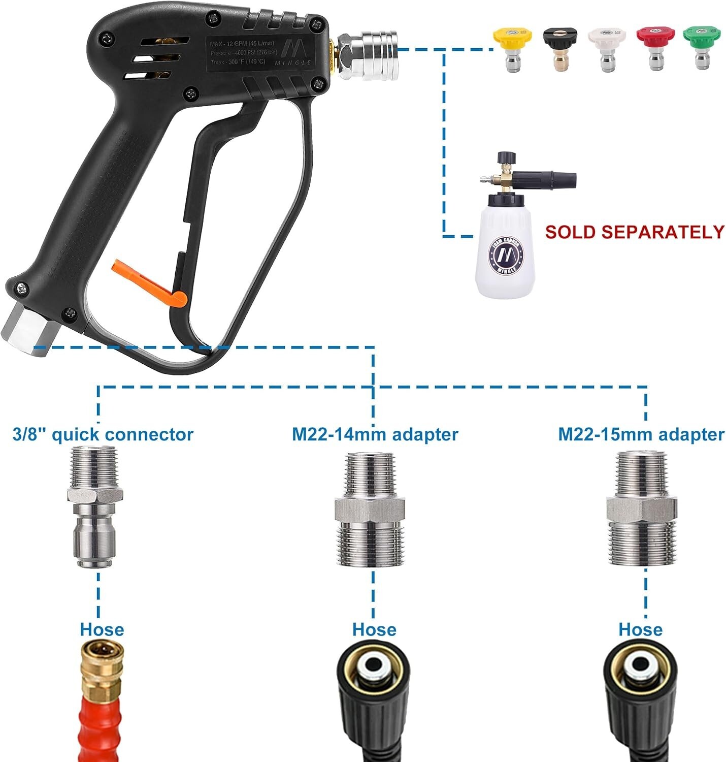 Compact Universal Pressure Washer Gun with Trigger Lock and 4000 PSI Capability