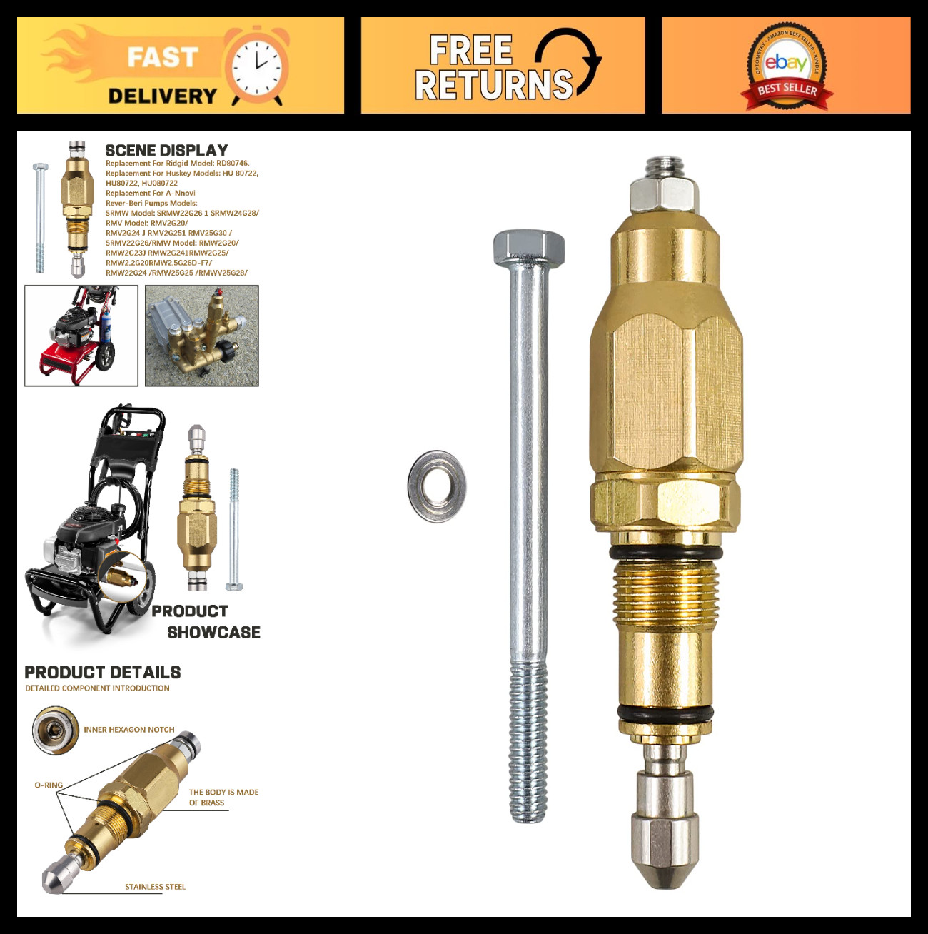 Pressure Washer Pump Unloader Valve Rebuild Kit for RMV/RMW/SRMW Series 2500-300
