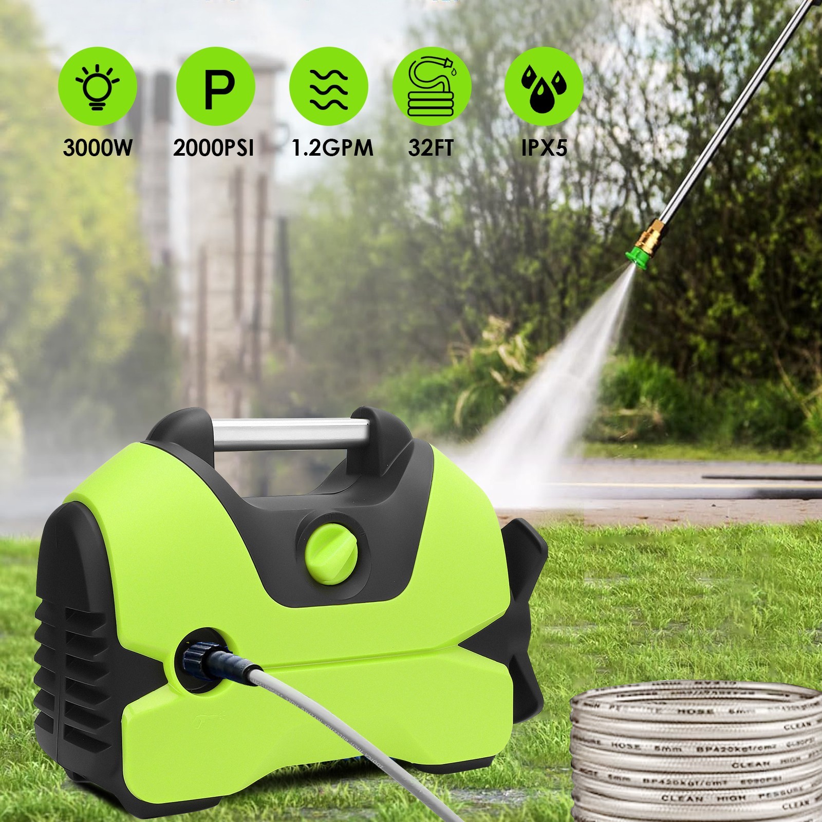 Electric Pressure Washer 2200PSI 1.4 GPM High Power Washers with 33Ft Hose