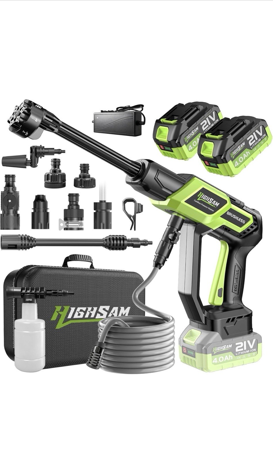 Cordless Pressure Washer – 1500PSI 2.6GPM, 400W Brushless Motor, 2X4000Mah Batte