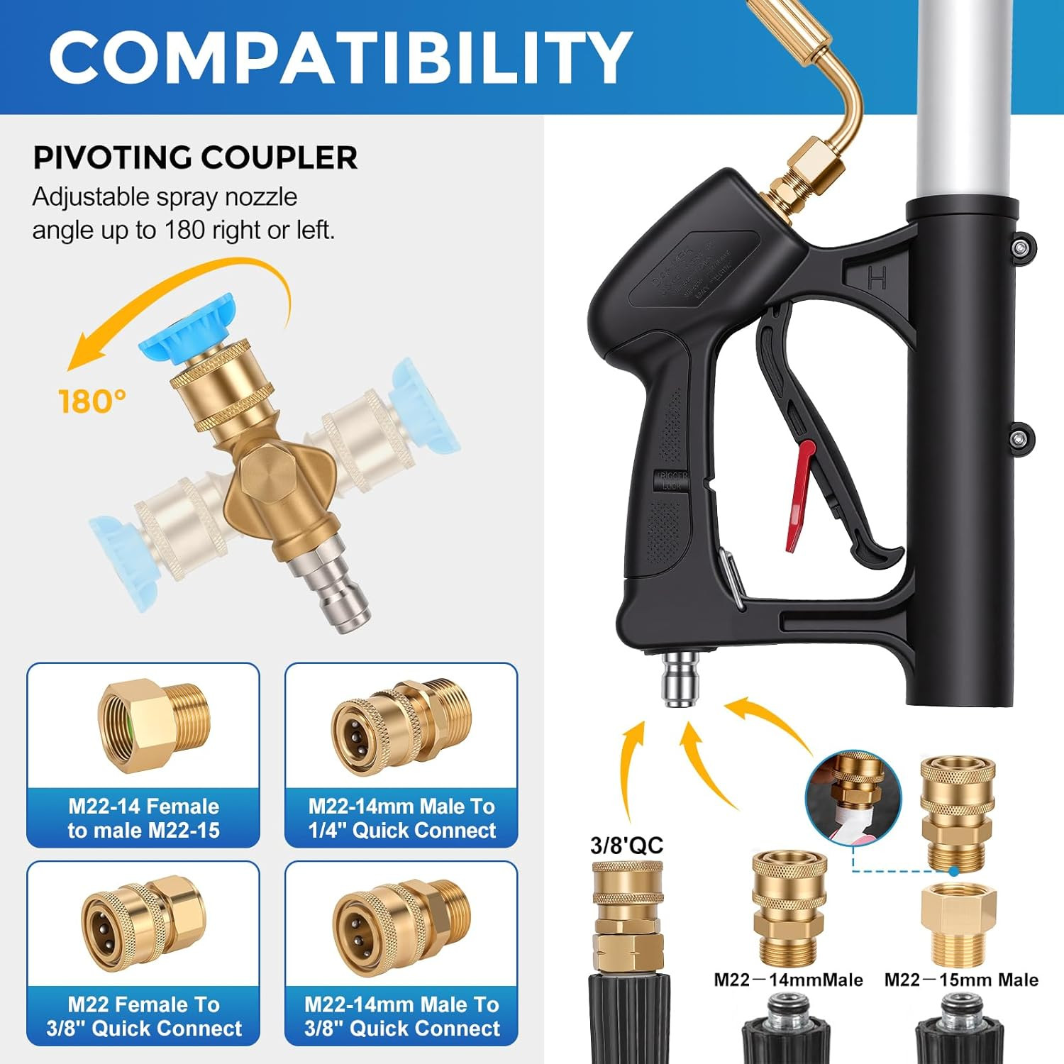 Telescoping Pressure Washer Wand 24 FT, Gutter Cleaning Tool with Brush, Power W