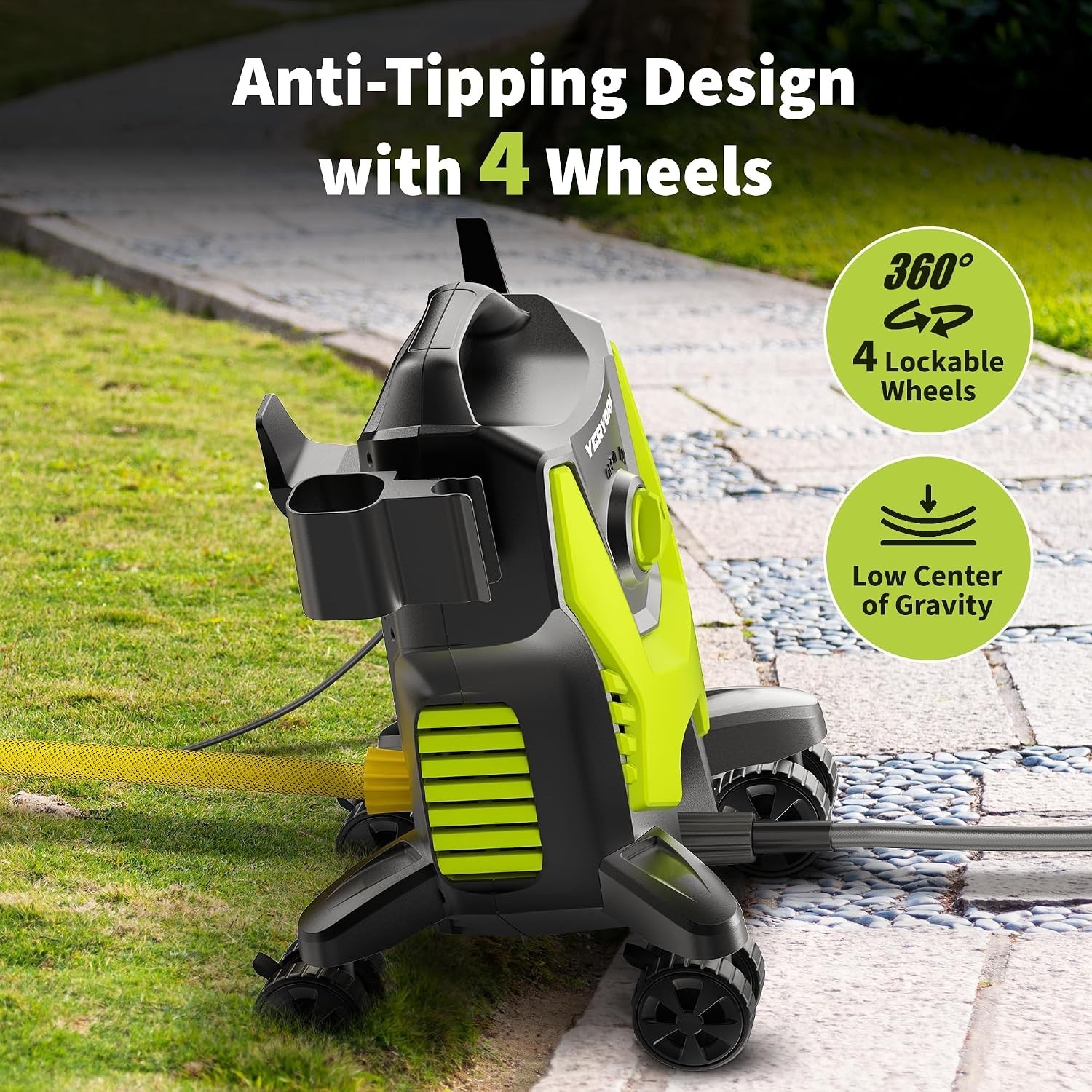 3500 PSI Power Washer with 4 Lockable Wheels & Foam Cannon – Effortless Cleaning