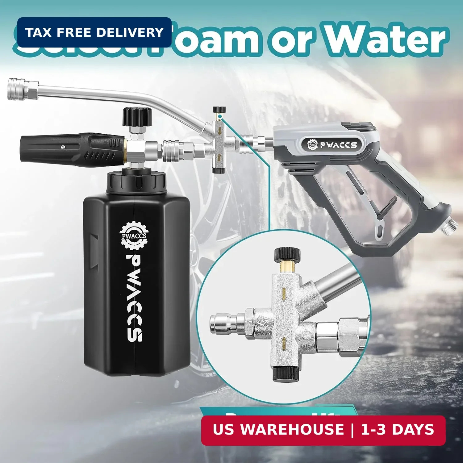 PWACCS Pressure Washer Foam Gun with Dual Connector Accessory, Short Power Washe