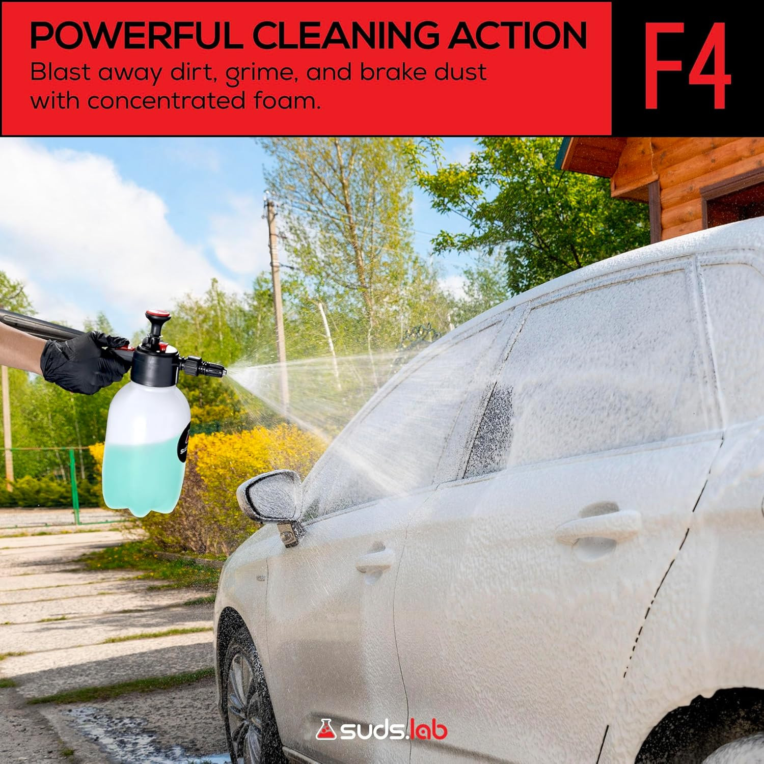 Suds Lab F4 Foaming Pump Sprayer with 70 Oz UV Resistant Canister & Ergonomic Ha