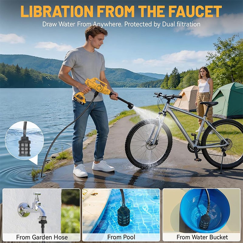 6in1 Cordless Pressure Washer Compatible with Dewalt 20V Battery(No Battery)