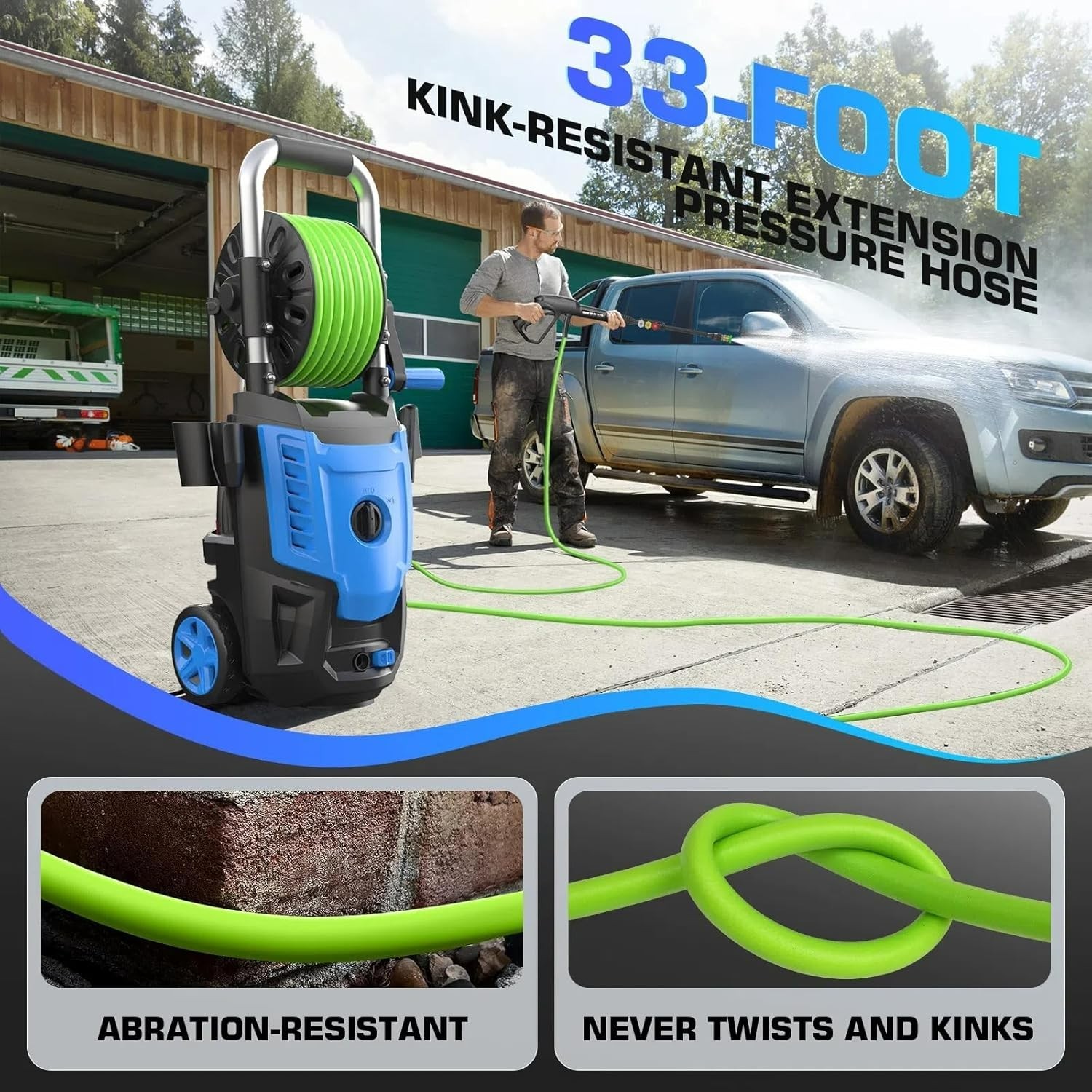**4800 PSI Pressure Washer 33FT Hose 4 Nozzles Foam Cannon Home Car Patio Blue P