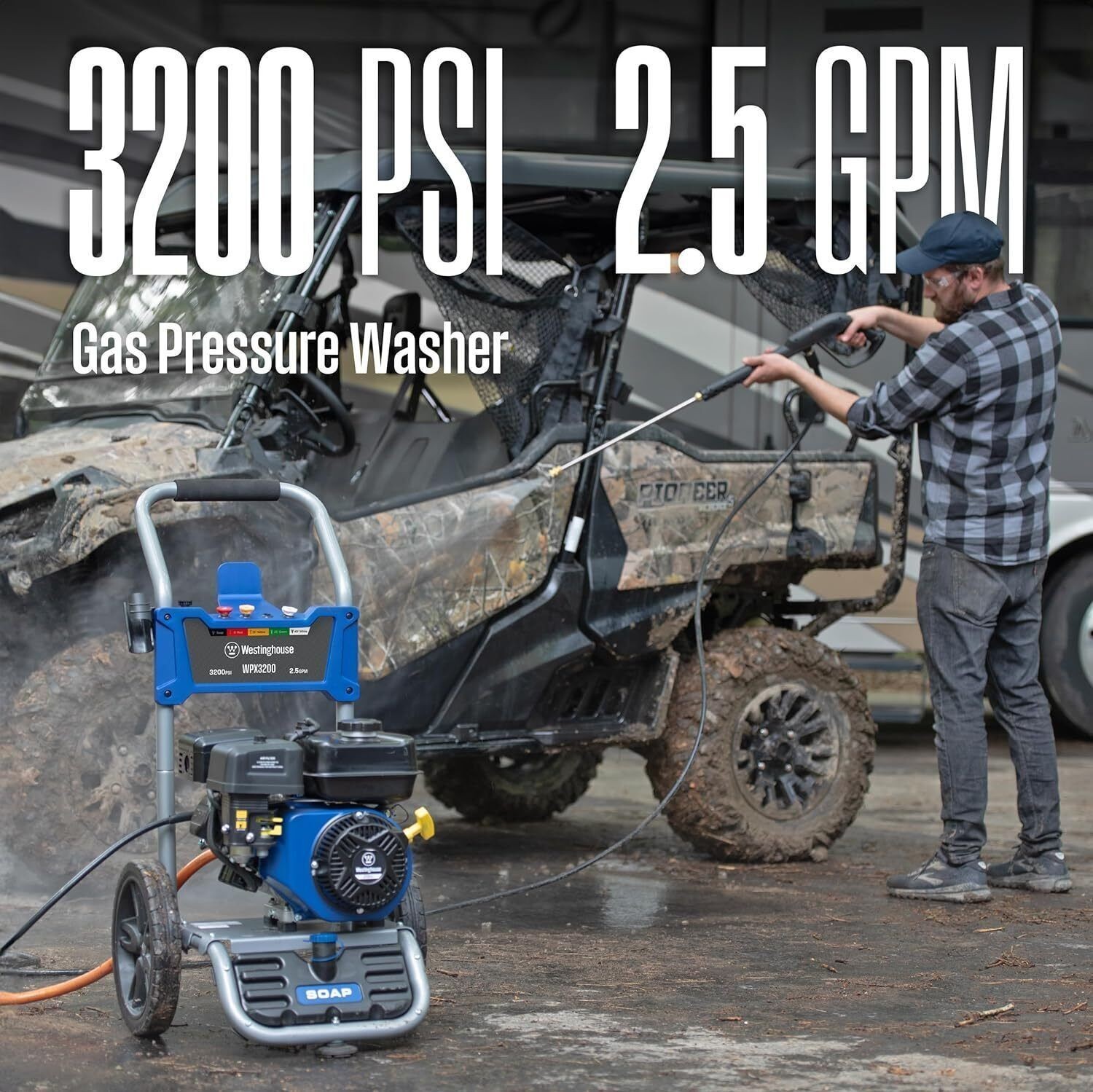 Gas Pressure Washer 3200 PSI & 2.5 Max GPM Onboard Soap Tank Spray Decks Siding