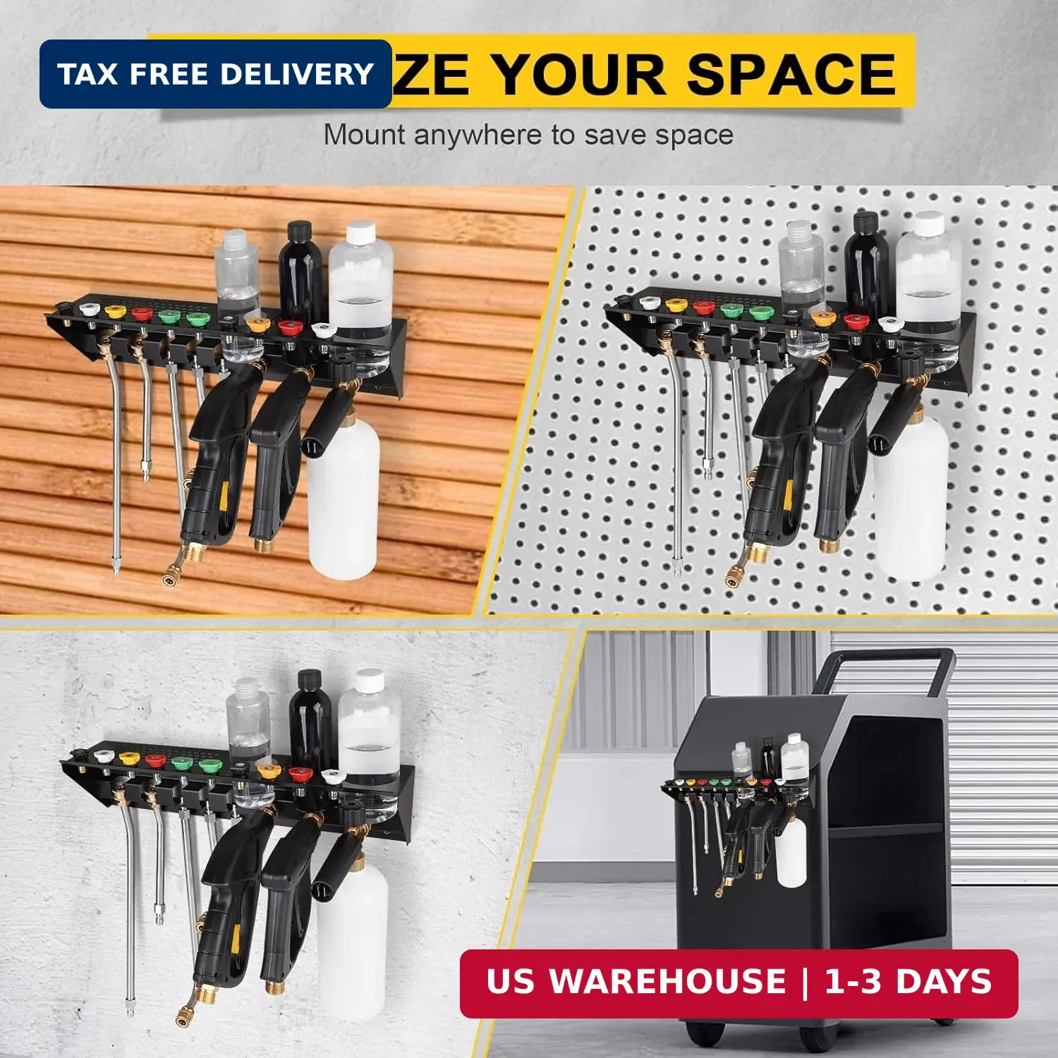 Pressure Washer Gun & Foam Cannon Holder with 1/4 Inch Quick Connector, Wall-Mou