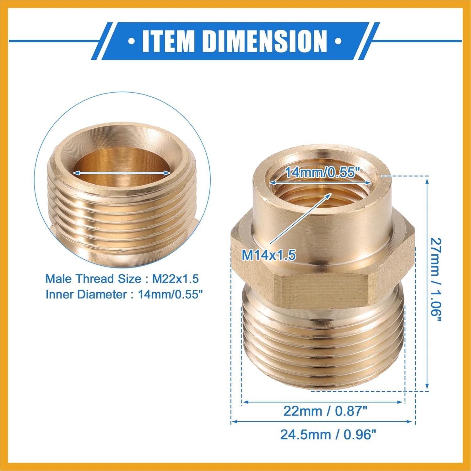 Durable M14x1.5 to M22x1.5 Brass Pressure Washer Connector – Easy Installation