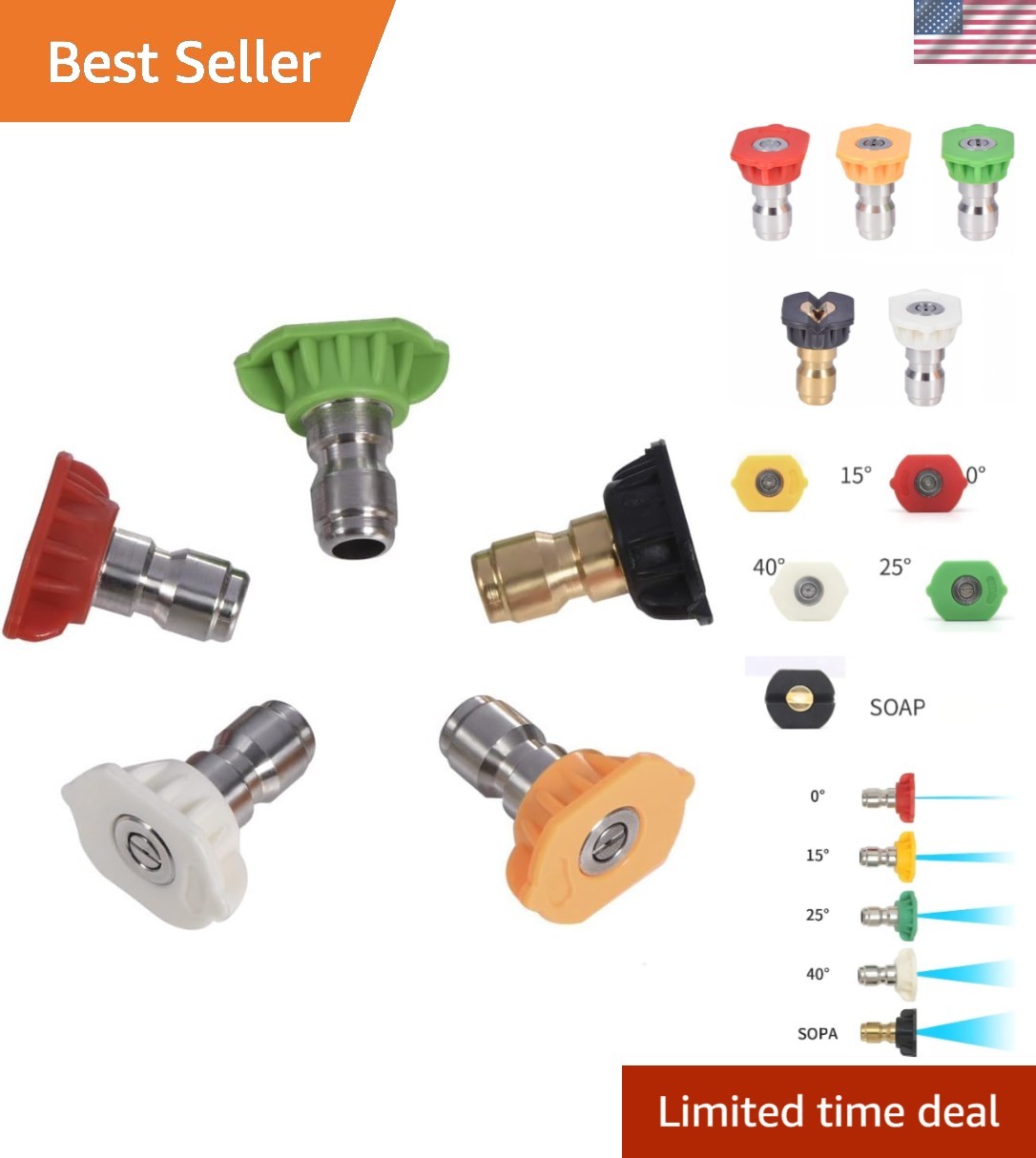Versatile 5-Piece Spray Tip Set for Pressure Washers | Stainless Steel Nozzles