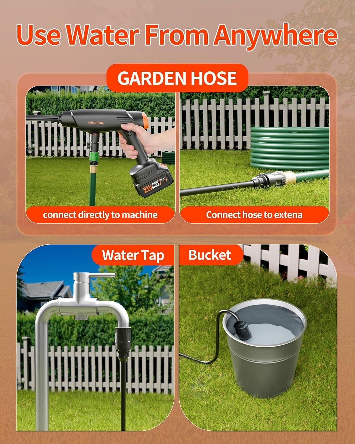 Handheld Battery Operated Washer 1100 PSI Lightweight Mini Washer Car Home Patio