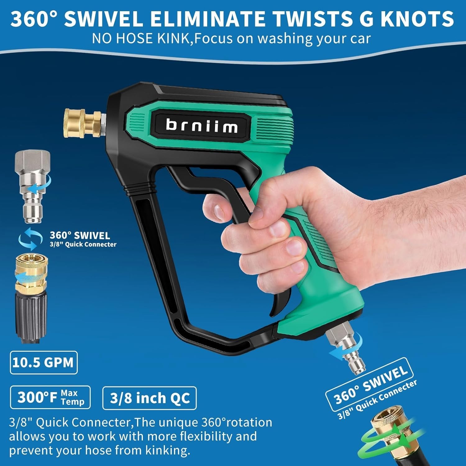 Pressure Washer Gun with 360 Swivel, Max 5000 PSI Power Washer Short Gun with…