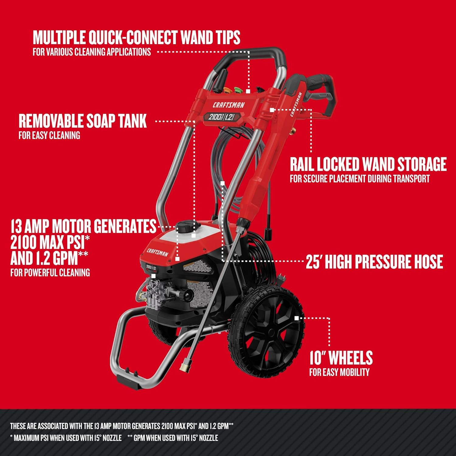 CRAFTSMAN Electric Pressure Washer, Cold Water, 2100-PSI, 1.2 GPM, Corded (CMEPW